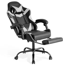 sweetcrispy Gaming Stuhl mit Fußstütze Kopfstütze Lendenwirbelstütze Modernes Weiß