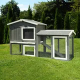 MyAnimal Hasenstall MH-03 Doppelstockhaus mit Garten, Freilauf, abnehmbares Dach, verzinkter Draht (Grau/Weiß 2.0)