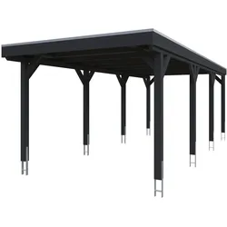 Skan Holz Grunewald - Flachdach Carport aus Leimholz Breite 321 cm Gr. 2 - 321 x 796 cm Aluminium Dachplatten mit Trapezprofil (unbehandelt) anthrazit Holzcarport
