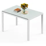 Bealife TB41 Rechteckiger Vergütetes Glas-Mehrpersonen-Esszimmertisch 130x70 · Esszimmertisch · Metallrahmen · Weiß - Weiß
