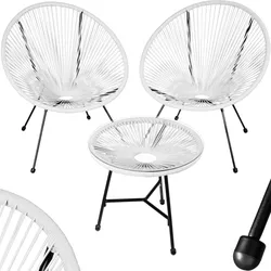 tectake® 2 Gartenstühle Santana mit Tisch, Retro-Design im Acapulco-Stil, UV-beständig, Belastbarkeit Stuhl 120 kg