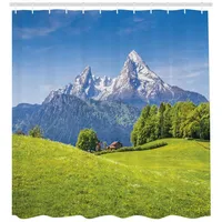 ABAKUHAUS Duschvorhang Alpen mit Wiese Flora 175 x 200