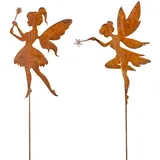 levandeo 2er Set Gartenstecker L80cm Elfe Rostdeko Märchen Fee Gartendeko Edelrost Deko Garten Metall Metallbild Topfstecker