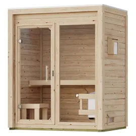 Karibu Gartensauna Saunahaus Hycore 1 - 38 mm naturbelassen Klarglas Ganzglastür Ohne Ofen