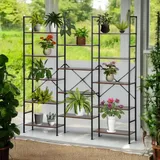 HOMYLIN Pflanzenständer Innen- und Außenbereich, Industrielle Blumenregal Blumentreppen, Metallrahmen mit MDF-Regalen für Gartenanzeige, Vielseitige mehrstufige Lagerung, Braun