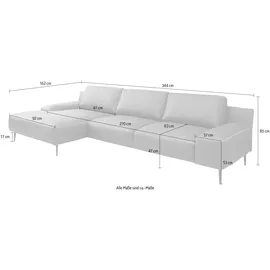 Designwerk Ecksofa DESIGNWERK "Forma L-Form, zeitloses Designsofa mit aktuellem Fuß", braun (mud), B:344cm T:162cm, Leder;Struktur 98% Polyester, 2% Acryl, Sofas, Ecksofa, in hochwertiger Verarbeitung & tollem Sitzkomfort