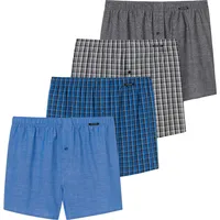 SCHIESSER Schiesser, Herren Web-Boxershorts, 4er Pack - Unterhose, Baumwolle Grau/Blau XL