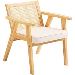 VEVOR Rattanstuhl Mittelalterlich Moderner Gartenstuhl mit Armlehne, 1 Stk. Polsterstuhl mit Rattanrückenlehne, Garten Balkon Terrasse Stapelstuhl Gartensessel Wohnzimmer, Schlafzimmer, Lesezimmer