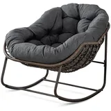 Yorbay Schaukelsessel Wohnzimmer, Rattanstuhl (mit Metallgestell & Kissen, Relaxstuhl) grau