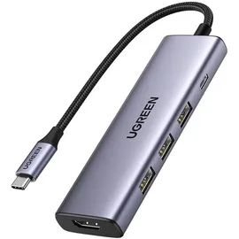 UGREEN USB-C to 3*USB.3.0+HDMI Hub 5-in-1 Multifunktions-hub-adapter 3x Usb-a HDMI 4K PD 100W (Grau)