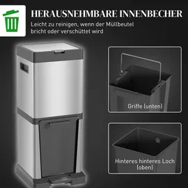 Homcom Mülleimer 20+14 l Silber