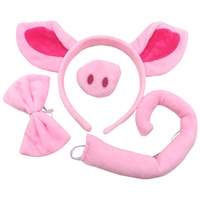 JIHUOO 4 Stücke Schwein Kostüm Set Schwein Ohren Nasen Schwanz und Fliege Rosa Schweinekostüm Tier Kostüm Kit Zubehör für für Halloween Party