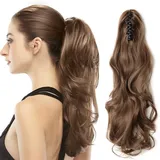 SEGO Ponytail Extension Pferdeschwanz Haarteil Haarverlängerung Zopf Hair Piece Haar Voluminös Wavy wie Echthaar Weissbraun Gewellt-18"(45cm)-140g
