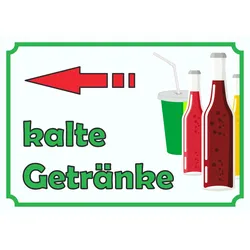 kalte Getränke Schild mit Pfeil links A1 (594x841mm)