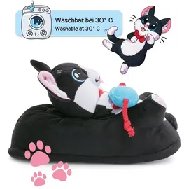 corimori Witzige Plüsch-Hausschuhe Katze Balou für Kinder und Erwachsene | schwarz weiß, EU Einheitsgr. 34-44 | Pantoffeln Slipper Schuhe