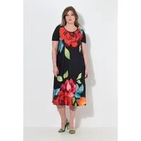 MIAMODA Jerseykleid A-Linie Blumenmotiven Schwarz 52