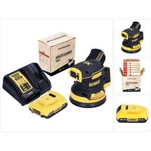 DeWalt DCW 210 D1 Akku Exzenterschleifer 18 V 125 mm Brushless + 1x Akku 2,0 Ah + 1x Toolbrothers TURTLE Schleifscheiben Set