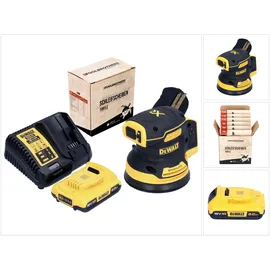 DeWalt DCW 210 D1 Akku Exzenterschleifer 18 V 125 mm Brushless + 1x Akku 2,0 Ah + 1x Toolbrothers TURTLE Schleifscheiben Set