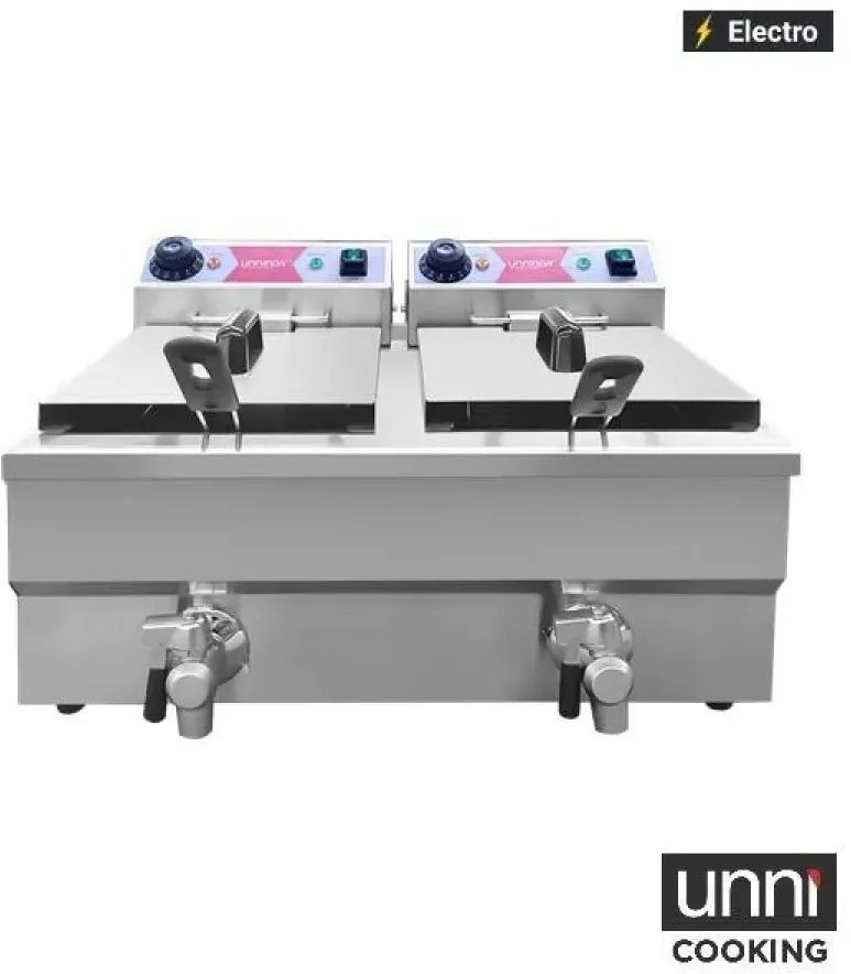 Elektrofritteuse UnniCooking 2x8L Budget – kompakt, Temperaturregelung, Ablasshahn