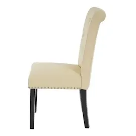 Mendler 2er-Set Esszimmerstuhl Chesterfield II, Stuhl Küchenstuhl, Nieten ~ Kunstleder, creme, dunkle Beine