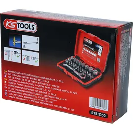 KS Tools 1/4'' + 11 mm Durchgangs-Steckschlüssel- und Bit-Satz, 31-tlg.