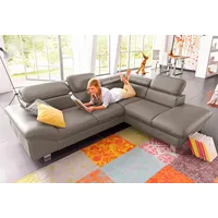 Ecksofa COTTA "Driver L-Form", grau (stein), B:268cm H:73cm T:214cm, Kunstleder SOFTLUX, LEDER BEEFY (ein abgedecktes Spalt-Rindsleder) im Sitz und Rücken (Korpus in Kunstleder), Luxus-Kunstleder, NaturLEDER (echtes Rindsleder) im Sitz und Rücken (Rückseite mit Spannstoff bezogen), Sofas, mit Kopfteilverstellung, wahlweise mit Bettfunktion, Topseller