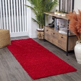 Surya Home Shaggy Berber Teppich Läufer - Flauschiger Teppich für Wohnzimmer, Schlafzimmer, Berber Langflor Hochflor Teppich Weiss flauschig - Teppich Läufer 80x220 cm Läufer Flur in Rot