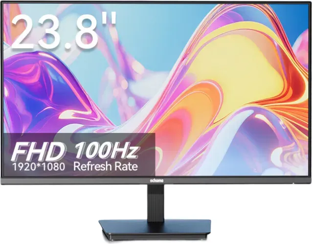 【Joy Selected】Ochama 23,8 Zoll Gaming- und Office-Monitor, 1080p Full HD-Display, 100 Hz hohe Bildwiederholfrequenz, drei-seitig ultradünne Rahmen für Gaming, Büro, Studieren