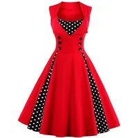 Axoe Damen 50er Jahre Cocktailkleid Rockabilly Elegantes Faltenrock Festliches Partykleider Vintage Kleid Audrey Hepburn Abendkleider mit Polka Dots Knielang, Rot-schwarz, XL (44 EU) - XL