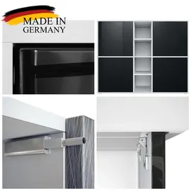 Vladon Highboard Cuba V3 (Highboard, mit 12 Fächern, inkl. RGB LED Beleuchtung), in Schwarz matt / Fronten in Sandgrau Hochglanz (130,5x105,5x35,5 cm) grau
