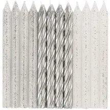 Unique Geburtstagskerzen Silber & Glitzerspirale - 24er Packung