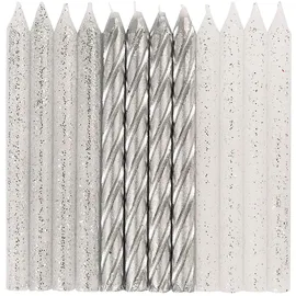Unique Geburtstagskerzen Silber & Glitzerspirale - 24er Packung