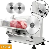 FATABETA Allesschneider Elektrisch, 2 Klingen, Sicherheitsverriegelung, 15mm Einstellbare Schnittstärke Aufschnittmaschine für Fleisch Käse Gemüse - Silber
