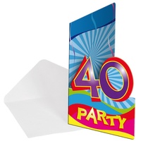 Einladungskarten 40. Geburtstag "Partyspaß" 8er Pack