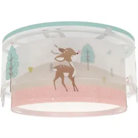 Dalber Deckenlampe Kinderzimmer, Kinder Deckenleuchte, Jungenzimmerlampe, Kinderlampe, Loving Deer Reh Tiere Rosa, 61276M, E27-2 x 15W