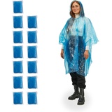 Relaxdays Regenponcho Einweg, 13er Set, Einmal Regencape mit Kapuze, Erwachsene, Notfallponcho Damen, Herren, blau