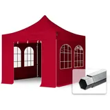 TOOLPORT 3x3m Aluminium Faltpavillon Professional 3x3 m mit 4 Seitenteilen - ALU Pavillon Partyzelt in rot