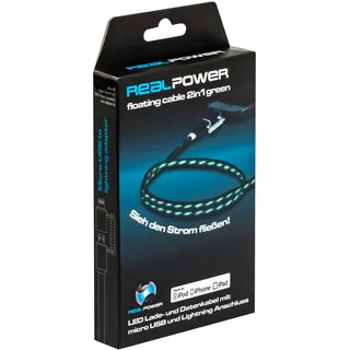 Realpower USB A/Lightning 0.75m 0,75 m Schwarz, Grün