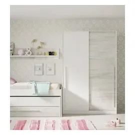 Dmora Garderobe Dcelesi, Schlafzimmer Kleiderschrank mit 2 Schiebetüren, Schrank mit Kleiderstange und 3 Einlegeböden, 120x50h200 cm, AltWeiß - Weiß