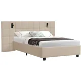 Juskys Polsterbett 140x200 cm Luzano - Bett mit LED, Matratze, Lattenrost - Bettgestell Samt Beige