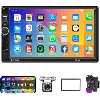 Autoradio 2 Din mit IOS/Android Mirror Link Bluetooth Freisprecheinrichtung 7 Zoll Autoradio Doppel Din mit Bluetooth FM Radio/USB/AUX/SD/DVR Digital Media Receiver mit Lenkradsteuerung Rückfahrkamera