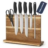Wellhaus Messerblock Magnetisch ohne Messe - Messerhalter aus Akazienholz, Beidseitig Magnet Rutschfest & Platzsparend, Knife Holder für Utensilien, 32 x 29 x 11 cm