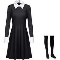 Kostüm Kleid Damen Mädchen Karnival Kosplay Schwartz Kleid Gothic Uniform Kinder Halloween Outfit mit Things XL