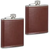 Relaxdays Flachmann 2er Set, braun/silber