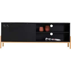 Lowboard INOSIGN "Melia", schwarz (schwarz, natur), B:140cm H:51,5cm T:35cm, MDF, Massivholz, Sideboards, Kommode mit Kabeldurchführungen