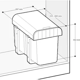 EKOTECH Abfallsammler Aladin 2x 8 Liter ausziehbar ab 40cm Schrankbreite, Grau