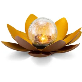 Navaris LED Solar Lotus Laterne - warmweiß wiederaufladbar - Lotusblüte Solarlampe mit tollem Licht durch Bruchglasoptik - Garten Deko Solarleuchte
