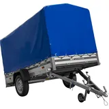 Autoanhänger mit Aluminiumseitenwänden 264x125 Unitrailer Garden 264 KIPP ALU mit H-1100 Rahmen und blauer Plane