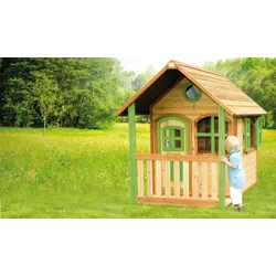 Spielhaus Holz Norman 172 x 118 x 174 cm - Spielhäuschen aus Zedernholz, Braun / Weiß – Holzspielhaus für Kinder - Kinderspielhaus für Draußen