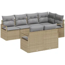vidaXL 7 Teile Garten Sofaset mit Kissen Beige Poly Rattan